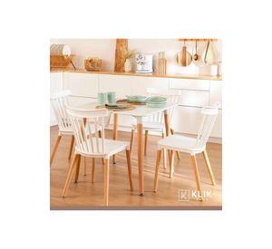 Comedor Mesa Eames Cuadrada Blanca + 4 Sillas Windsor Blanca