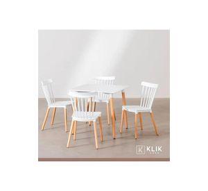 Comedor Mesa Eames Cuadrada Blanca + 4 Sillas Windsor Blanca