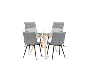 Comedor Mesa Eames 80cm redonda vidrio + 4 Silla Macron Terciopelo - Gris