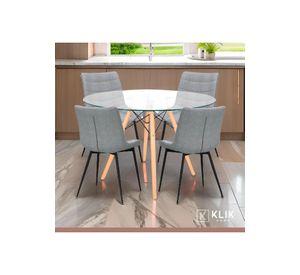 Comedor Mesa Eames 80cm redonda vidrio + 4 Silla Macron Terciopelo - Gris