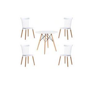 Comedor Mesa Redonda blanca 80cm + 4 sillas Windsor blanca