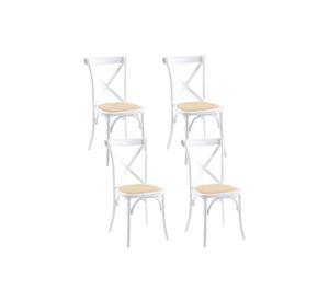 Pack de 4 Sillas Crossback Madera Rattan - Blancas