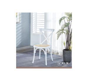 Pack de 4 Sillas Crossback Madera Rattan - Blancas