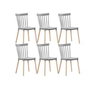 PACK 6 SILLAS WINDSOR DE POLIPROPILENO PARA COMEDOR CON PATAS DE MADERA
