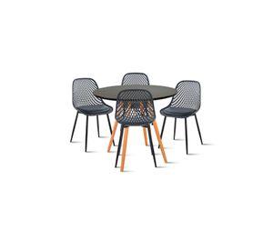 Comedor Mesa Redonda Negra 80cm + 4 Sillas Europa Negras