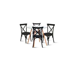 Comedor Mesa Eames Vidrio 80cm + 4 Sillas Crossback Negras