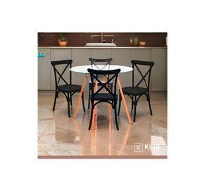 Comedor Mesa Eames Vidrio 80cm + 4 Sillas Crossback Negras