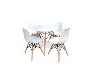 Comedor Mesa Eames Redonda Blanca 80cm + 4 Sillas Eames Blancas