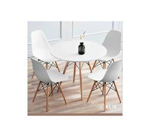 Comedor Mesa Eames Redonda Blanca 80cm + 4 Sillas Eames Blancas