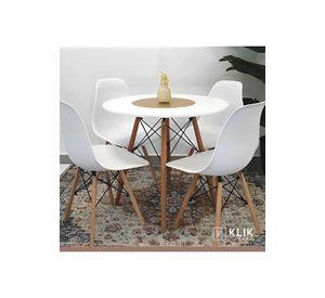 Comedor Mesa Eames Redonda Blanca 80cm + 4 Sillas Eames Blancas