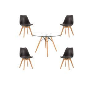 Comedor Mesa Eames Vidrio 100 cm + 4 Sillas Tulip Negras