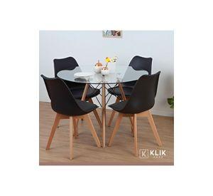 Comedor Mesa Eames Vidrio 100 cm + 4 Sillas Tulip Negras
