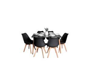 Comedor Mesa Rectangular Negra + 6 Sillas Tulip Negras
