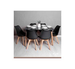 Comedor Mesa Rectangular Negra + 6 Sillas Tulip Negras