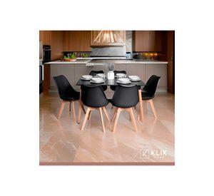 Comedor Mesa Rectangular Negra + 6 Sillas Tulip Negras