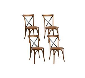 Pack de 4 Sillas Crossback Madera Rattan - Café Vintage