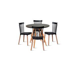 Comedor Mesa Redonda Negra 80cm + 4 Sillas Windsor Negras