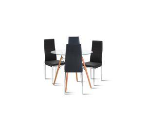 Comedor Mesa Eames 80cm redonda vidrio + 4 Sillas Dining Liana Acolchadas - Negras