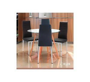 Comedor Mesa Eames 80cm redonda vidrio + 4 Sillas Dining Liana Acolchadas - Negras