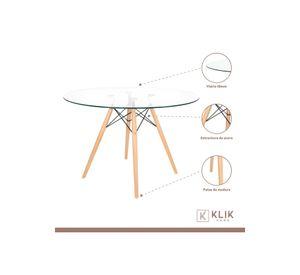 Comedor Mesa Eames Redonda vidrio 100cm + 4 Sillas Windsor Blancas