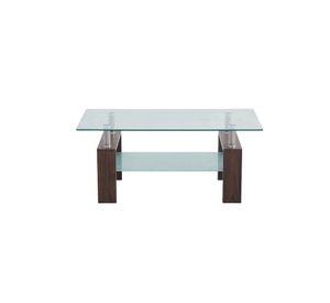Mesa de centro para living rectangular de vidrio y madera oscura