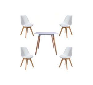 Comedor Mesa Cuadrada Blanca + 4 Sillas Tulip Acolchadas Blancas