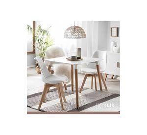 Comedor Mesa Cuadrada Blanca + 4 Sillas Tulip Acolchadas Blancas