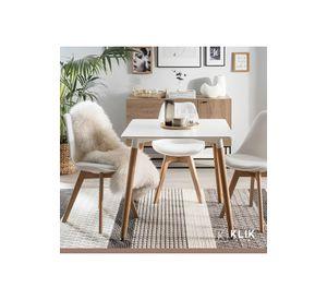 Comedor Mesa Cuadrada Blanca + 4 Sillas Tulip Acolchadas Blancas