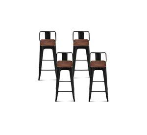 Pack de 4 Taburetes Tolix Con Asiento De Madera Oscura Walnut - Negros