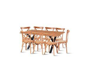 Comedor Mesa Color Madera y Metal Cross 180x90 + 8 Silla Crossback Madera Rattan Natural