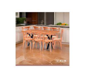 Comedor Mesa Color Madera y Metal Cross 180x90 + 8 Silla Crossback Madera Rattan Natural
