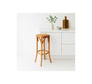 Banco de Diseño Retro en Madera con Asiento Trenzado