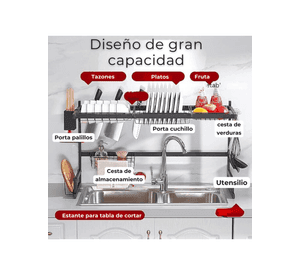 Escurridor Trastes Platos Fregadero 2 Niveles Ajustable Acero al Carbono Inox
