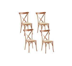 Pack de 4 Sillas Crossback Madera Rattan Natural