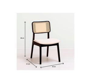 Silla de Comedor con Respaldo de Ratán y Asiento Tapizado - Beige