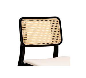 Silla de Comedor con Respaldo de Ratán y Asiento Tapizado - Beige