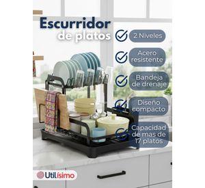 Secador Escurridor Para Platos Loza Vajilla 2 Niveles con Drenaje Automático