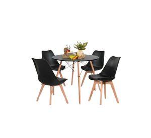 Comedor Eames negro redondo 80cm - 4 Sillas tulip negras