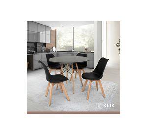 Comedor Eames negro redondo 80cm - 4 Sillas tulip negras