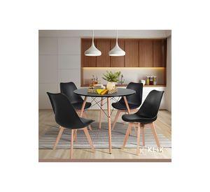 Comedor Eames negro redondo 80cm - 4 Sillas tulip negras