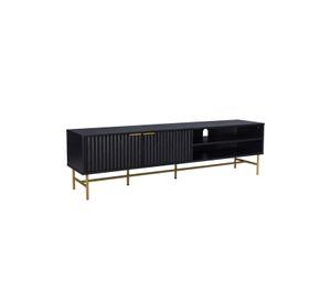 Rack TV  Queens Relan Estilo Madera Roble Negra Diseño Acanalado Con Puertas y Estantes 180 Cm