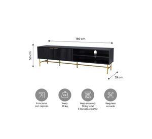 Rack TV Queens Relan Estilo Madera Roble Negra Diseño Acanalado Con Puertas y Estantes 180 Cm