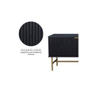 Rack TV  Queens Relan Estilo Madera Roble Negra Diseño Acanalado Con Puertas y Estantes 180 Cm
