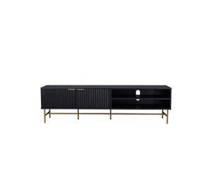 Rack TV  Queens Relan Estilo Madera Roble Negra Diseño Acanalado Con Puertas y Estantes 180 Cm