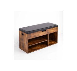 Banco Zapatero de Madera Rústica con Asiento Acolchado y Baúl de Almacenaje