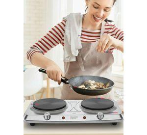 Cocina Eléctrica Portátil 2 Platos de Acero Inoxidable 2000W de Potencia
