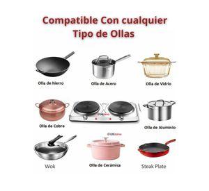 Cocina Eléctrica Portátil 2 Platos de Acero Inoxidable 2000W de Potencia