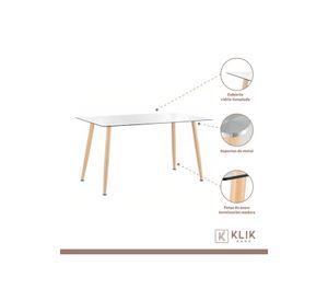 Comedor Mesa de Vidrio Rectangular 120x80 + 6 Sillas Eames Blancas