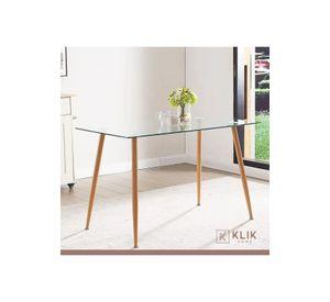 Comedor Mesa de Vidrio Rectangular 120x80 + 6 Sillas Eames Blancas