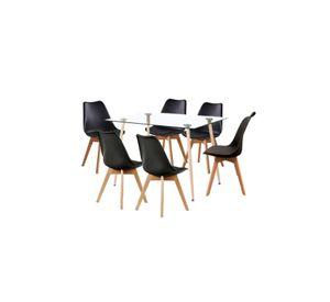 Comedor Mesa de Vidrio Rectangular 120x80 + 6 Sillas Tulip Negras